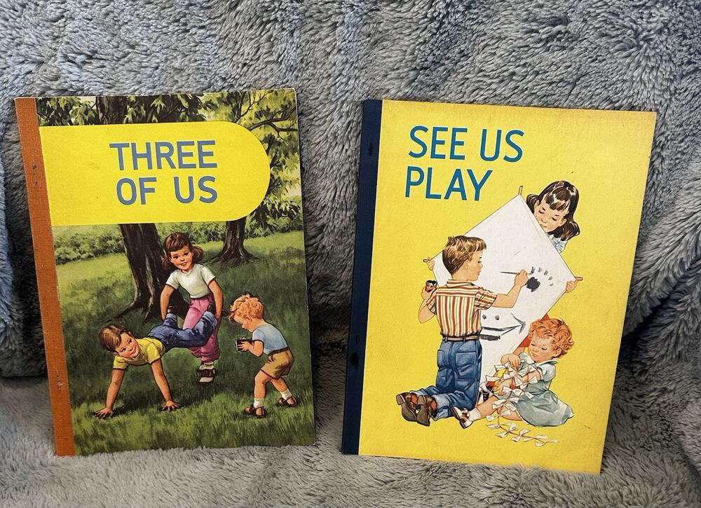 1950’s 1st Grade Readers Books Set Of 2 “The Three Of Us See Us Play Educational